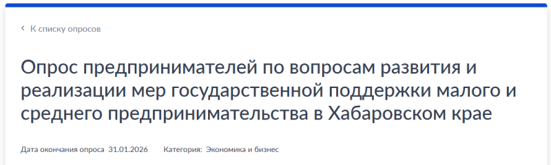 В Хабаровском крае запущен опрос представителей малого и среднего бизнеса